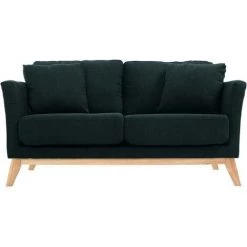 MILIBOO Canapé Scandinave 2 Places Déhoussable Pieds Bois OSLO - Gris Foncé - Gris Foncé