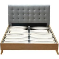 MILIBOO Lit Adulte Scandinave Bois Tissu 140 X 200cm LYNN - Gris Perle - Gris Perle