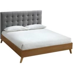 MILIBOO Lit Adulte Scandinave Bois Tissu 140 X 200cm LYNN - Gris Perle - Gris Perle -France MILIBOO Soldes 2022 13950263 3