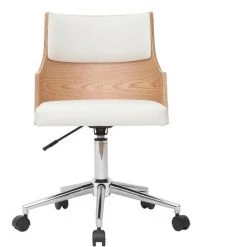 MILIBOO Chaise De Bureau Design Blanche Et Bois Clair Avec Coussin Intégré MAYOL - Bois Clair / Blanc