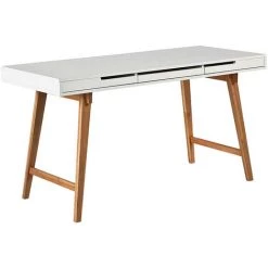 MILIBOO Bureau Scandinave Blanc Laqué Mat Et Bois ESKA - Bois Clair / Blanc Laqué
