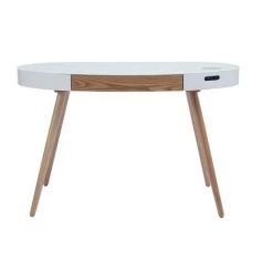 MILIBOO Bureau Connecté Multimédia - Verre Blanc Et Bois Clair HANDY - Bois Clair / Blanc -France MILIBOO Soldes 2022 13950470 5