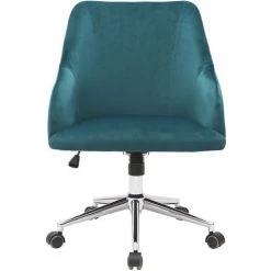 MILIBOO Fauteuil De Bureau Velours Nuit SCARLETT - Bleu Pétrole Velours - Bleu Pétrole Velours