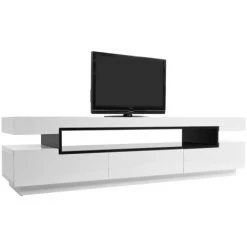 Meuble TV Design Bois LIVO - Miliboo & Stéphane Plaza - Blanc Et Noir Laqué - Blanc Et Noir Laqué -France MILIBOO Soldes 2022 13974658 3