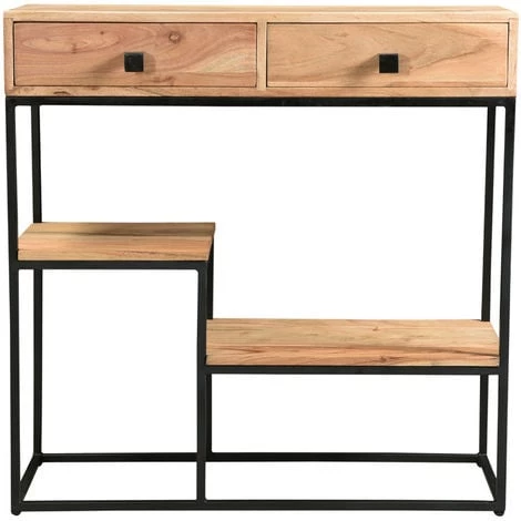 MILIBOO Console 2 Tiroirs En Acacia Massif Et Métal L80 Cm GRENELLE - Bois Clair / Noir 3 MILIBOO Console 2 Tiroirs En Acacia Massif Et Métal L80 Cm GRENELLE - Bois Clair / Noir