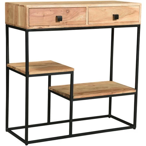MILIBOO Console 2 Tiroirs En Acacia Massif Et Métal L80 Cm GRENELLE - Bois Clair / Noir 4 MILIBOO Console 2 Tiroirs En Acacia Massif Et Métal L80 Cm GRENELLE - Bois Clair / Noir – Image 2
