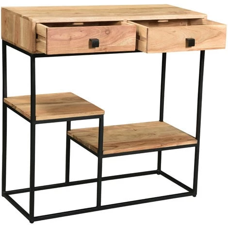 MILIBOO Console 2 Tiroirs En Acacia Massif Et Métal L80 Cm GRENELLE - Bois Clair / Noir 5 MILIBOO Console 2 Tiroirs En Acacia Massif Et Métal L80 Cm GRENELLE - Bois Clair / Noir – Image 3