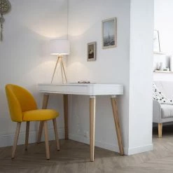 MILIBOO Bureau Design Scandinave Blanc Et Boisavec Tiroir L115 Cm TOTEM - Blanc -France MILIBOO Soldes 2022 14063213 5
