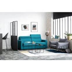 MILIBOO Canapé Convertible 3 Places Avec Têtières Ajustables NORO - Bleu Canard Mat - Bleu Canard Mat -France MILIBOO Soldes 2022 14168110 5