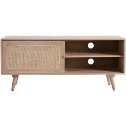 MILIBOO Meuble TV En Manguier Massif Et Cannage L120 ACANGE - Naturel