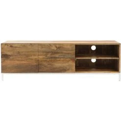 MILIBOO Meuble TV Design Manguier Massif Et Métal Blanc 145cm BOHO - Bois Clair / Blanc