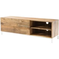 MILIBOO Meuble TV Design Manguier Massif Et Métal Blanc 145cm BOHO - Bois Clair / Blanc -France MILIBOO Soldes 2022 14368546 3