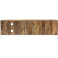 MILIBOO Meuble TV Design Manguier Massif Et Métal Blanc 145cm BOHO - Bois Clair / Blanc -France MILIBOO Soldes 2022 14368546 4