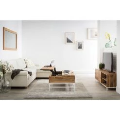 MILIBOO Meuble TV Design Manguier Massif Et Métal Blanc 145cm BOHO - Bois Clair / Blanc -France MILIBOO Soldes 2022 14368546 5