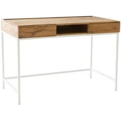 MILIBOO Bureau Design Manguier Massif Et Métal Blanc BOHO - Bois Clair / Blanc -France MILIBOO Soldes 2022 14368547 2