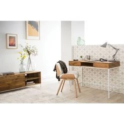 MILIBOO Bureau Design Manguier Massif Et Métal Blanc BOHO - Bois Clair / Blanc -France MILIBOO Soldes 2022 14368547 5