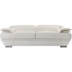 MILIBOO Canapé Cuir Design 3 Places Avec Têtières Ajustables EWING - Cuir De Buffle - Blanc - Blanc