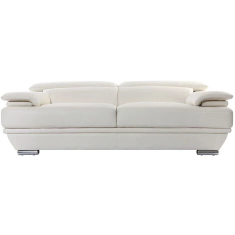 MILIBOO Canapé Cuir Design 3 Places Avec Têtières Ajustables EWING - Cuir De Buffle - Blanc - Blanc 3 MILIBOO Canapé Cuir Design 3 Places Avec Têtières Ajustables EWING - Cuir De Buffle - Blanc - Blanc