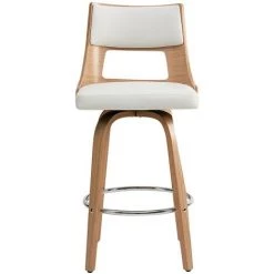MILIBOO Tabouret De Bar Vintage Pivotant Bois GARBO - Bois Clair / Blanc - Bois Clair / Blanc