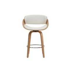 MILIBOO Tabouret De Bar Pivotant Bois 65 Cm BENT - Bois Clair / Blanc - Bois Clair / Blanc
