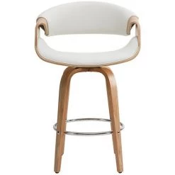 MILIBOO Tabouret De Bar Design Blanc Et Bois Clair 65 Cm ARAMIS - Bois Clair / Blanc