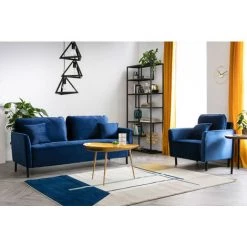 MILIBOO Canapé 3 Places En Velours Bleu BEKA - Bleu Foncé Velours -France MILIBOO Soldes 2022 15189361 5