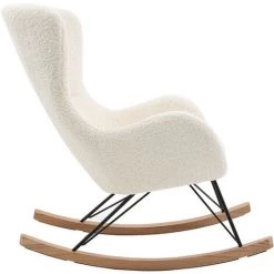 MILIBOO Rocking Chair Design Tissu Blanc Effet Peau De Mouton ESKUA - Beige -France MILIBOO Soldes 2022 15542439 3