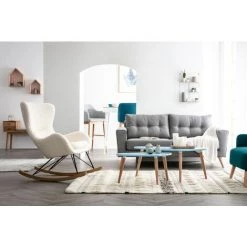 MILIBOO Rocking Chair Design Tissu Blanc Effet Peau De Mouton ESKUA - Beige -France MILIBOO Soldes 2022 15542439 5