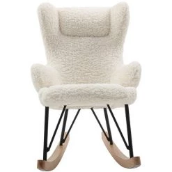 MILIBOO Rocking Chair Enfant Tissu Effet Peau De Mouton SHAUN - Blanc Cassé