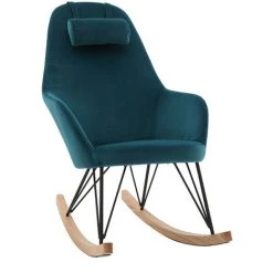 MILIBOO Rocking Chair En Tissu Avec Pieds Métal JHENE - Bleu Pétrole Velours - Bleu Pétrole Velours -France MILIBOO Soldes 2022 15542448 2