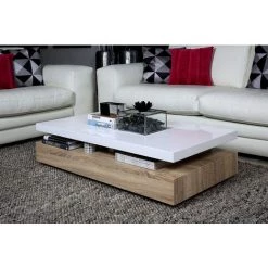 MILIBOO Table Basse Design Laquée Blanc Brillant Et Bois SONOMA - Bois Clair / Blanc Laqué -France MILIBOO Soldes 2022 15836603 4