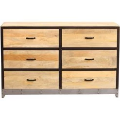 MILIBOO Commode 6 Tiroirs Manguier Massif Et Métal INDUSTRIA - Bois Clair / Noir