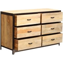 MILIBOO Commode 6 Tiroirs Manguier Massif Et Métal INDUSTRIA - Bois Clair / Noir -France MILIBOO Soldes 2022 16702618 3
