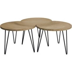 MILIBOO Tables Basses Gravées Manguier Massif Et Métal Noir (lot De 3) VIBES - Naturel