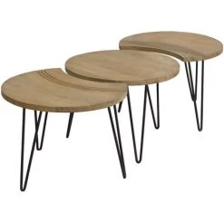 MILIBOO Tables Basses Gravées Manguier Massif Et Métal Noir (lot De 3) VIBES - Naturel -France MILIBOO Soldes 2022 16702624 3