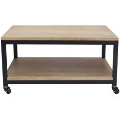 MILIBOO Table Basse à Roulettes En Manguier Massif Et Métal L90 Cm FACTORY - Naturel