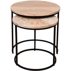 MILIBOO Tables Basses Gigognes Manguier Massif Et Métal TOGETHER - Bois Clair / Noir