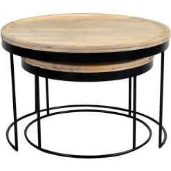 MILIBOO Tables Basses Gigognes Manguier Massif Et Métal LEDGE - Bois Clair / Noir