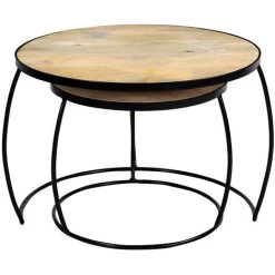 MILIBOO Tables Basses Gigognes Manguier Massif Et Métal BARREL - Bois Clair / Noir -France MILIBOO Soldes 2022 18215424 2