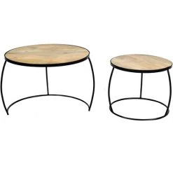 MILIBOO Tables Basses Gigognes Manguier Massif Et Métal BARREL - Bois Clair / Noir -France MILIBOO Soldes 2022 18215424 3