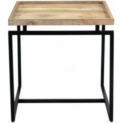 MILIBOO Table Basse Carrée En Manguier Massif Et Métal Noir L55 Cm FRAME - Bois Clair / Noir