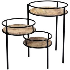 MILIBOO Support De Plantes Modulable En Métal Et Manguier Massif THREE - Bois Clair / Noir