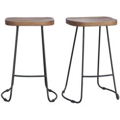 MILIBOO Tabourets De Bar Manguier Massif Et Métal 65 Cm (lot De 2) RUNKO - Bois Clair / Noir