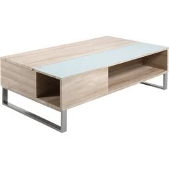 MILIBOO Table Basse Relevable Bois Clair Et Verre Fumé Blanc WYNN - Blanc -France MILIBOO Soldes 2022 18512615 3