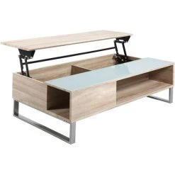 MILIBOO Table Basse Relevable Bois Clair Et Verre Fumé Blanc WYNN - Blanc -France MILIBOO Soldes 2022 18512615 4