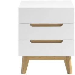 MILIBOO Table De Chevet Enfant 3 Tiroirs Blanc Mat Et Bois SKIVE - Blanc Mat