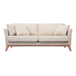 MILIBOO Canapé Scandinave 3 Places Déhoussable Beige Et Pieds Bois OSLO - Beige Naturel