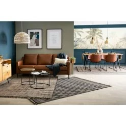 MILIBOO Canapé Cuir Design 3 Places Marron OXMO - Cuir De Buffle - Marron Clair -France MILIBOO Soldes 2022 21042681 5