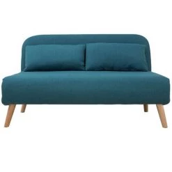 MILIBOO Banquette Convertible 2 Places En Tissu Bleu Canard AMIKO - Bleu Canard
