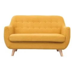 MILIBOO Canapé 2 Places Scandinave Déhoussable Tissu Effet Velours Jaune Moutarde YNOK - Jaune Velours